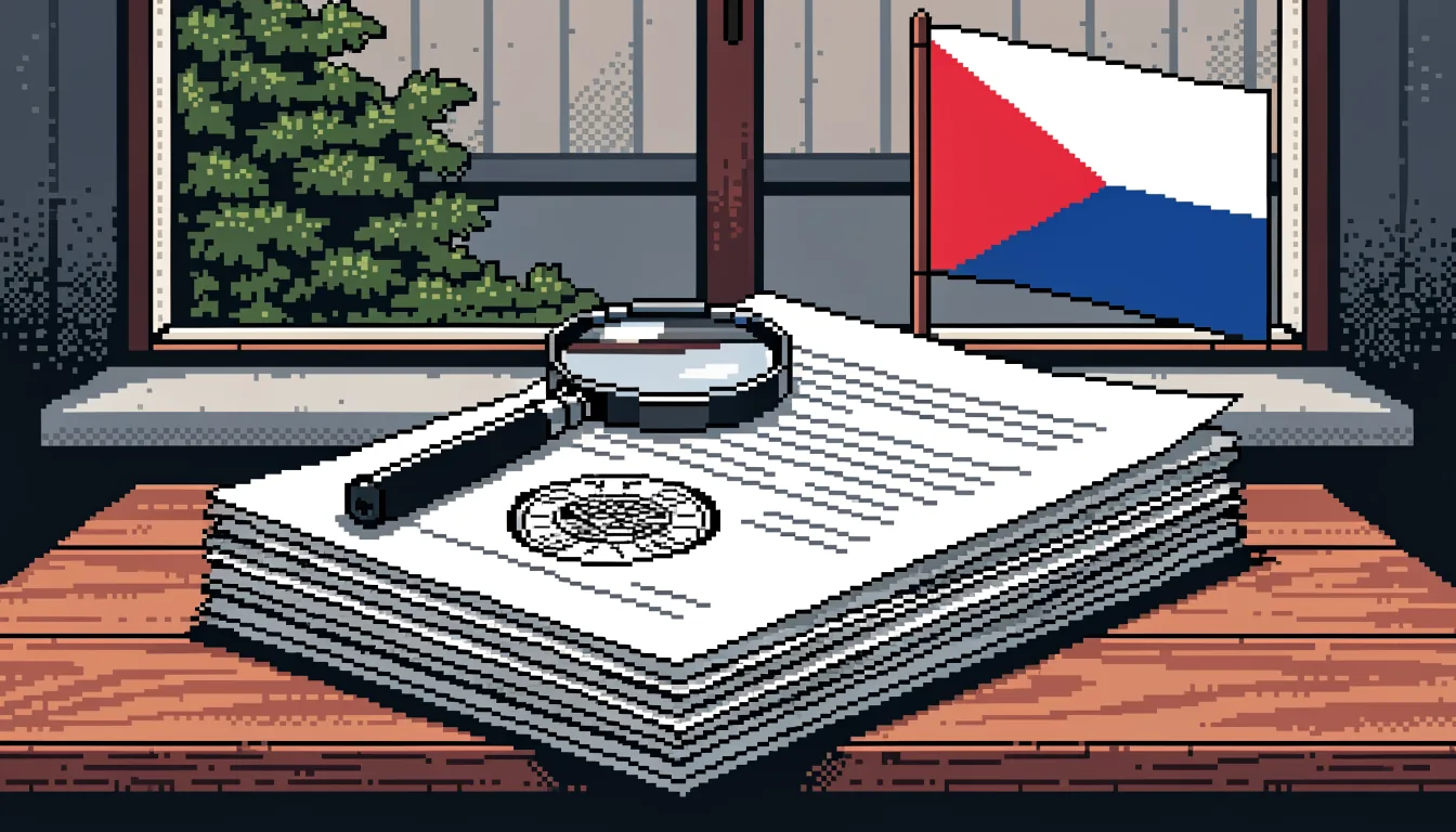 Úřední dokumenty s razítkem a českou vlajkou na stole
